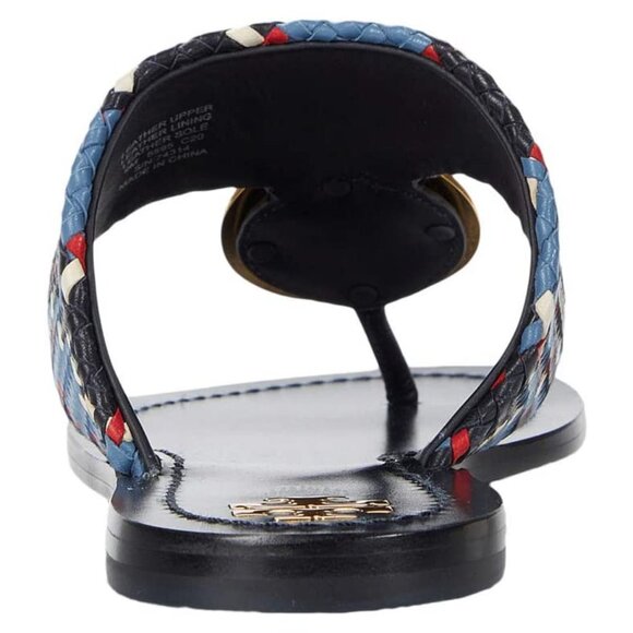 Tory Burch $268 Patos LEATHER Disk Sandal Blue Woven 10 - Picture 8 of 10